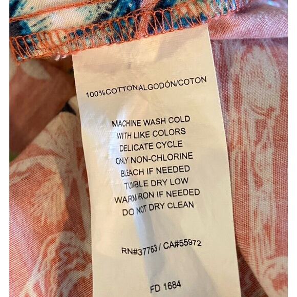 Cubavera Hawaiian Shirt Men's L Coral Pink Floral Button-Up Short Sleeve 46" Ch - Picture 5 of 5